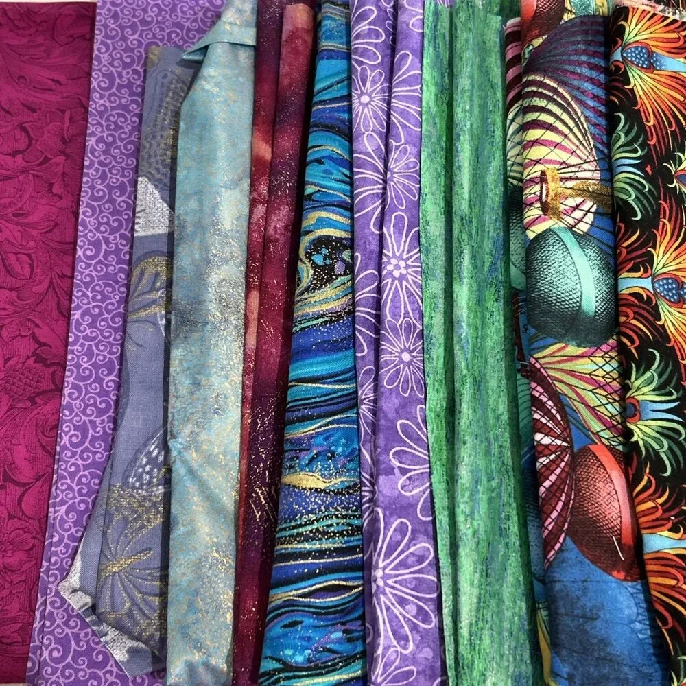 Bright Colors Fabric Lot Quilting Crafts Sewing Art Project Cotton Prints 10 Pc